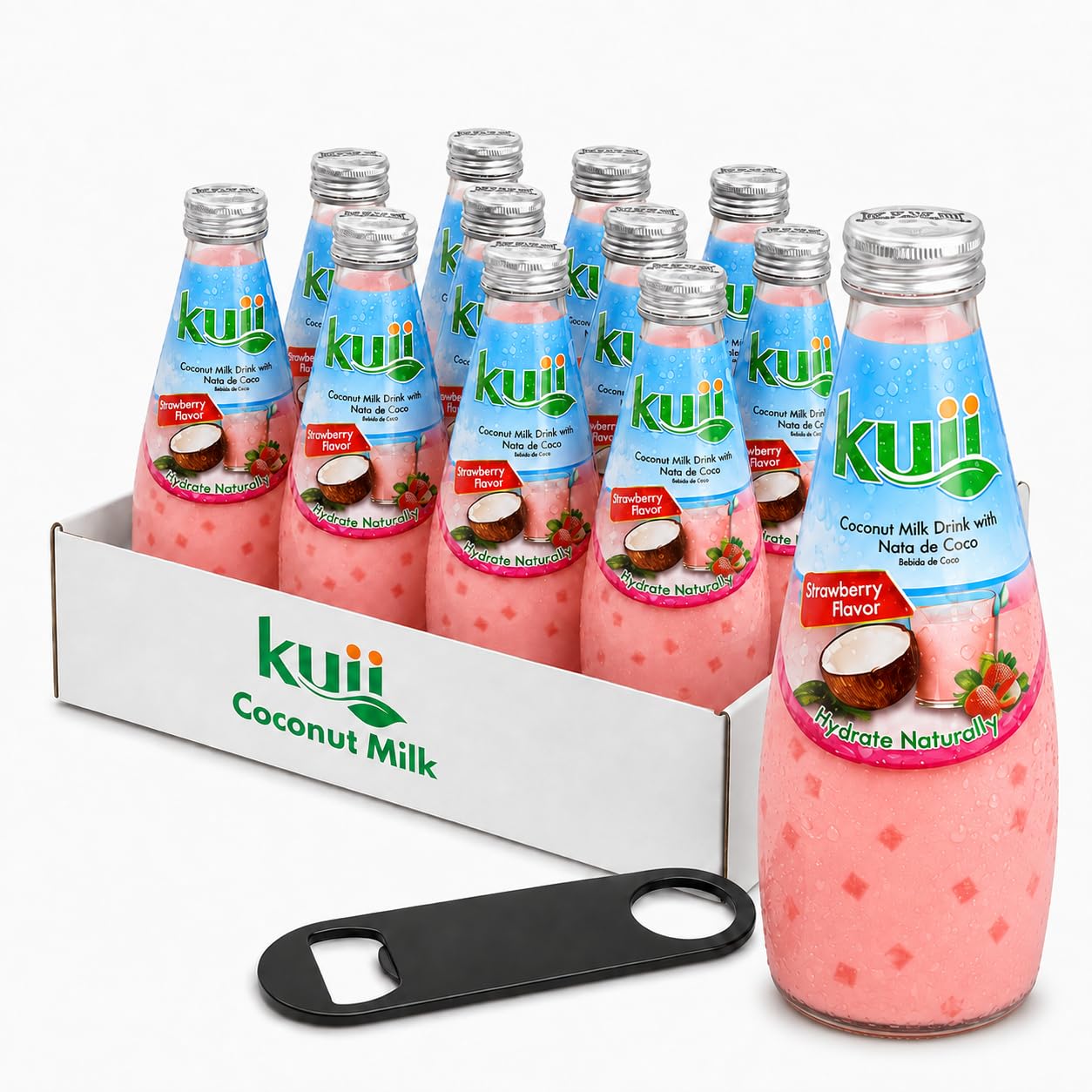 Kuii front packaging showing strawberry coconut flavor and bold branding benefit