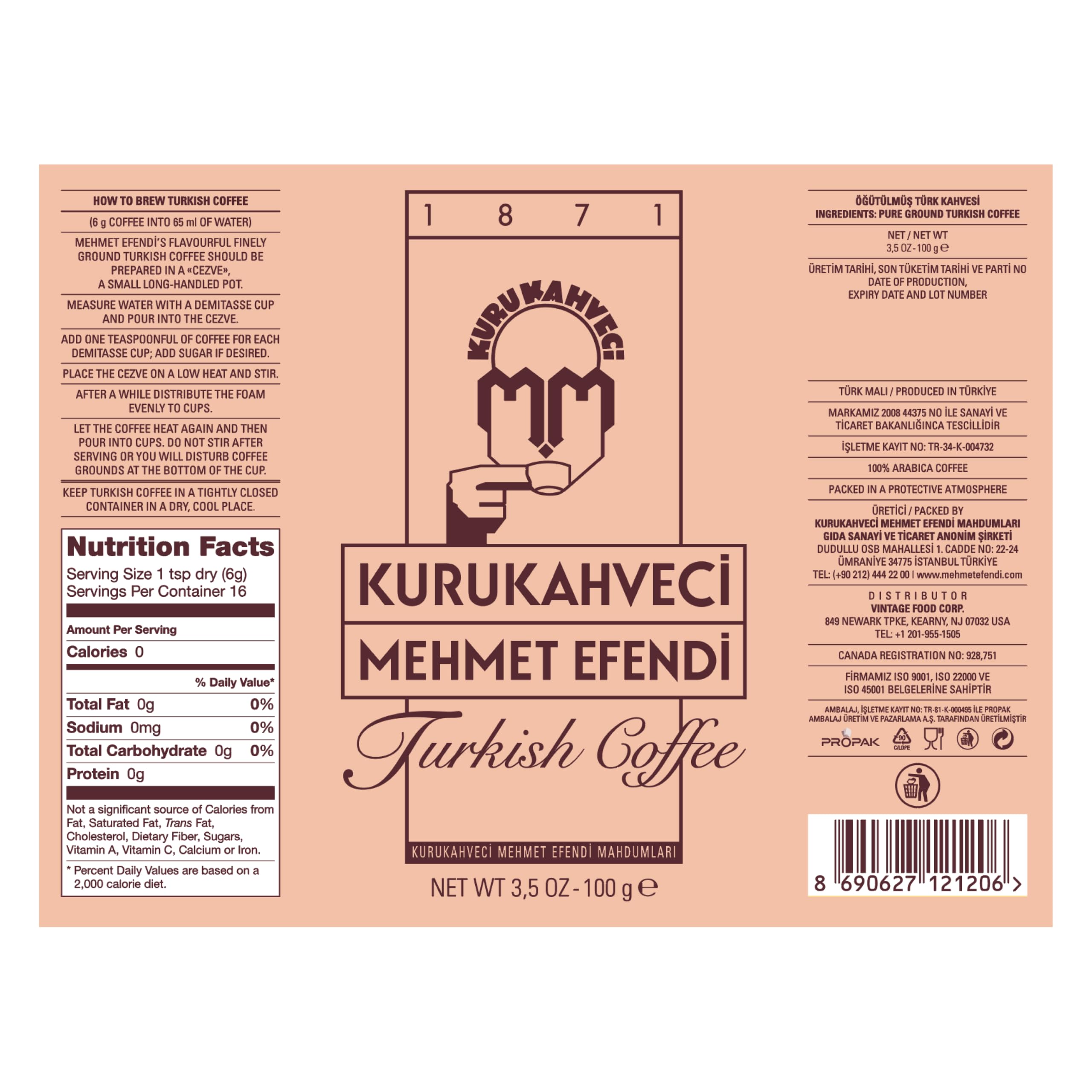 Kurukahveci Mehmet Efendi label close-up highlighting brand and roast details