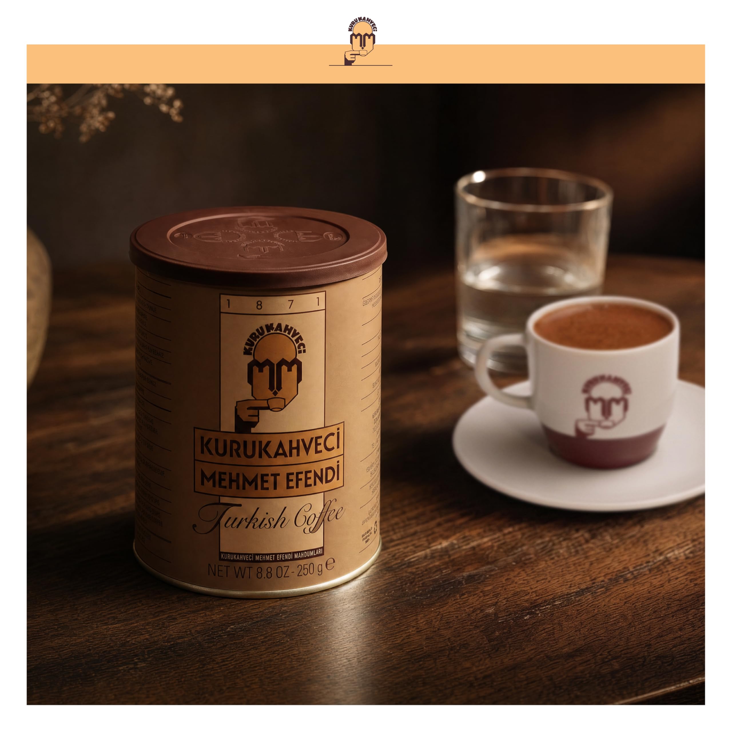 Kurukahveci Mehmet Efendi six tins arranged to show pack convenience