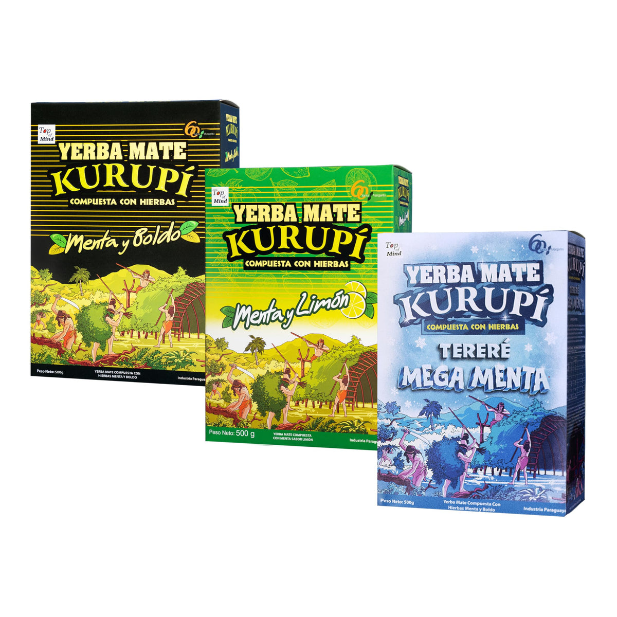 Kurupi front packaging trio showing all three 500g bags and clear variety