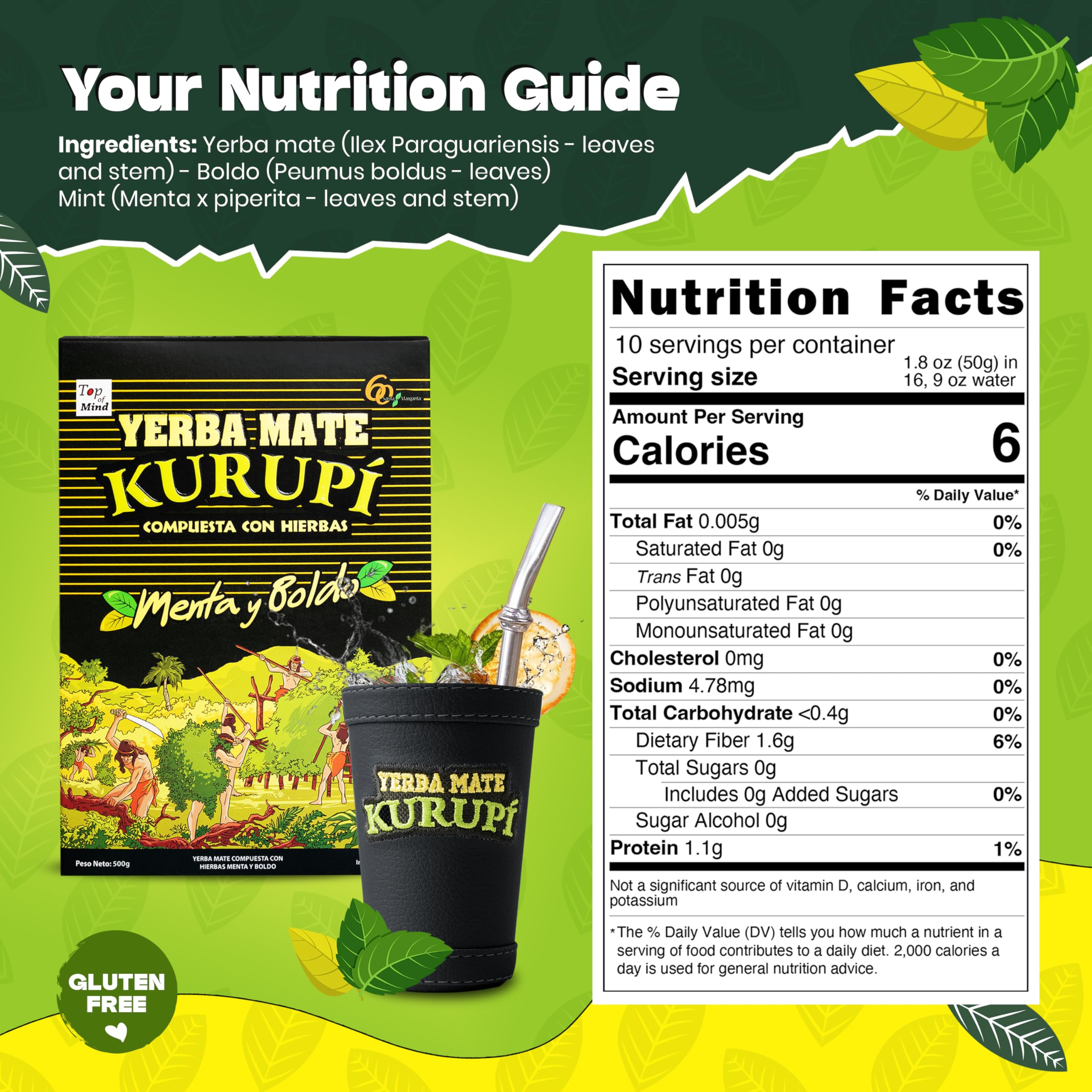 YERBA MATE KURUPI open bag with loose leaves ready to brew