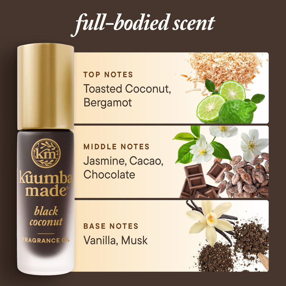 Kuumba Made ingredient display with coconut and almond for natural scent clarity