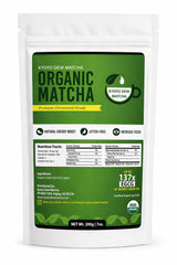 Kyoto Dew front packaging showing organic ceremonial matcha and benefits