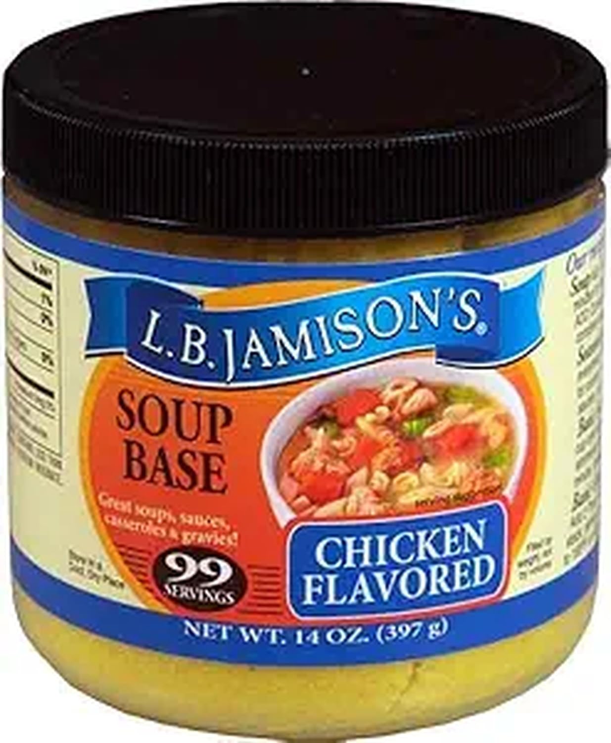 L.B. Jamison's front jar packaging showing label and 2-pack benefit for pantry convenience