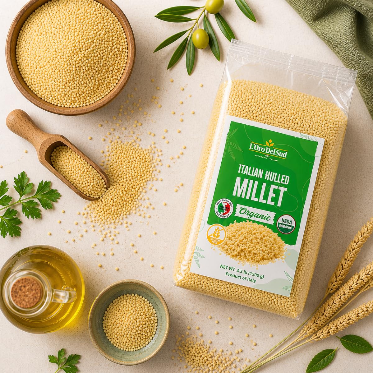 L'Oro Del Sud label and certifications highlighting USDA Organic and non-GMO assurance