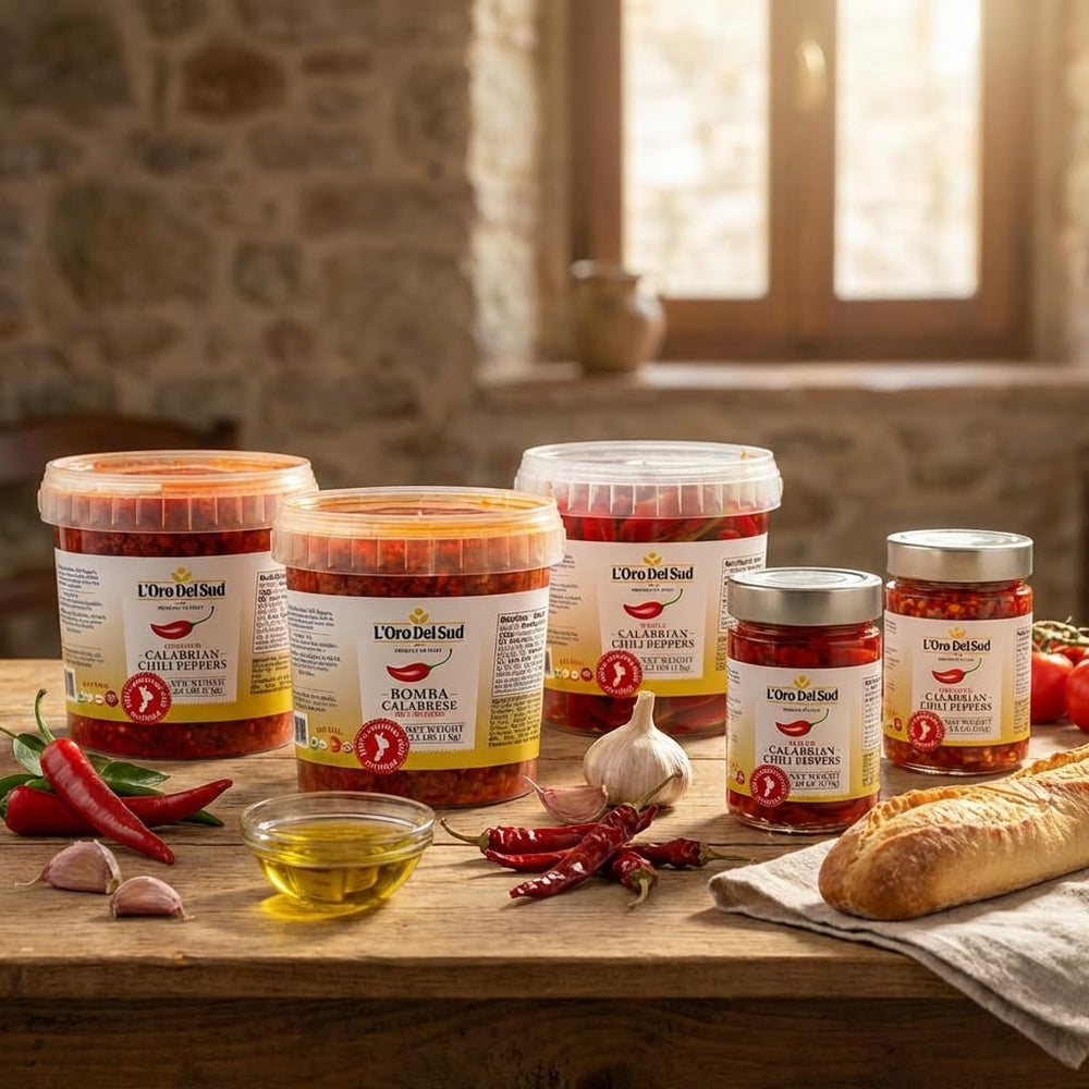 L'Oro Del Sud label close-up with certification marks, confirms authentic Calabrian origin