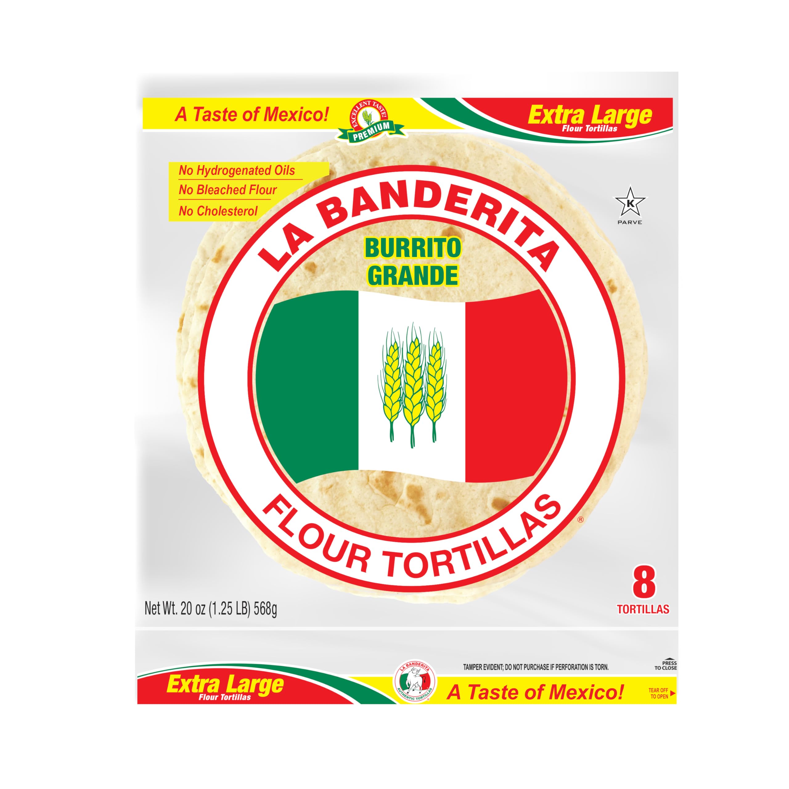 LA BANDERITA front packaging showing 10 inch burrito tortillas and clear branding benefit convenience