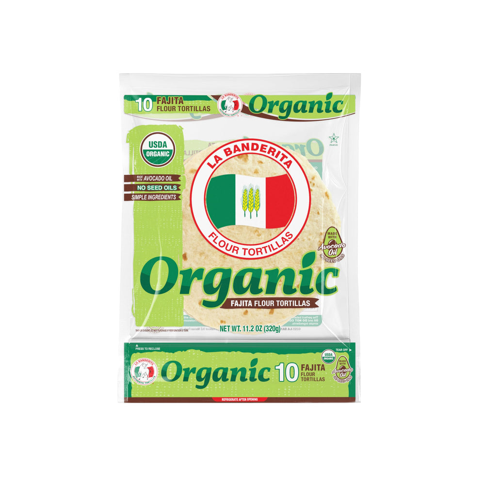 LA BANDERITA front packaging showing organic label and avocado oil benefit