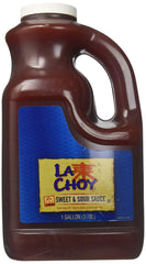 La Choy 1-gallon jug front label showing sweet and sour sauce, convenient bulk supply