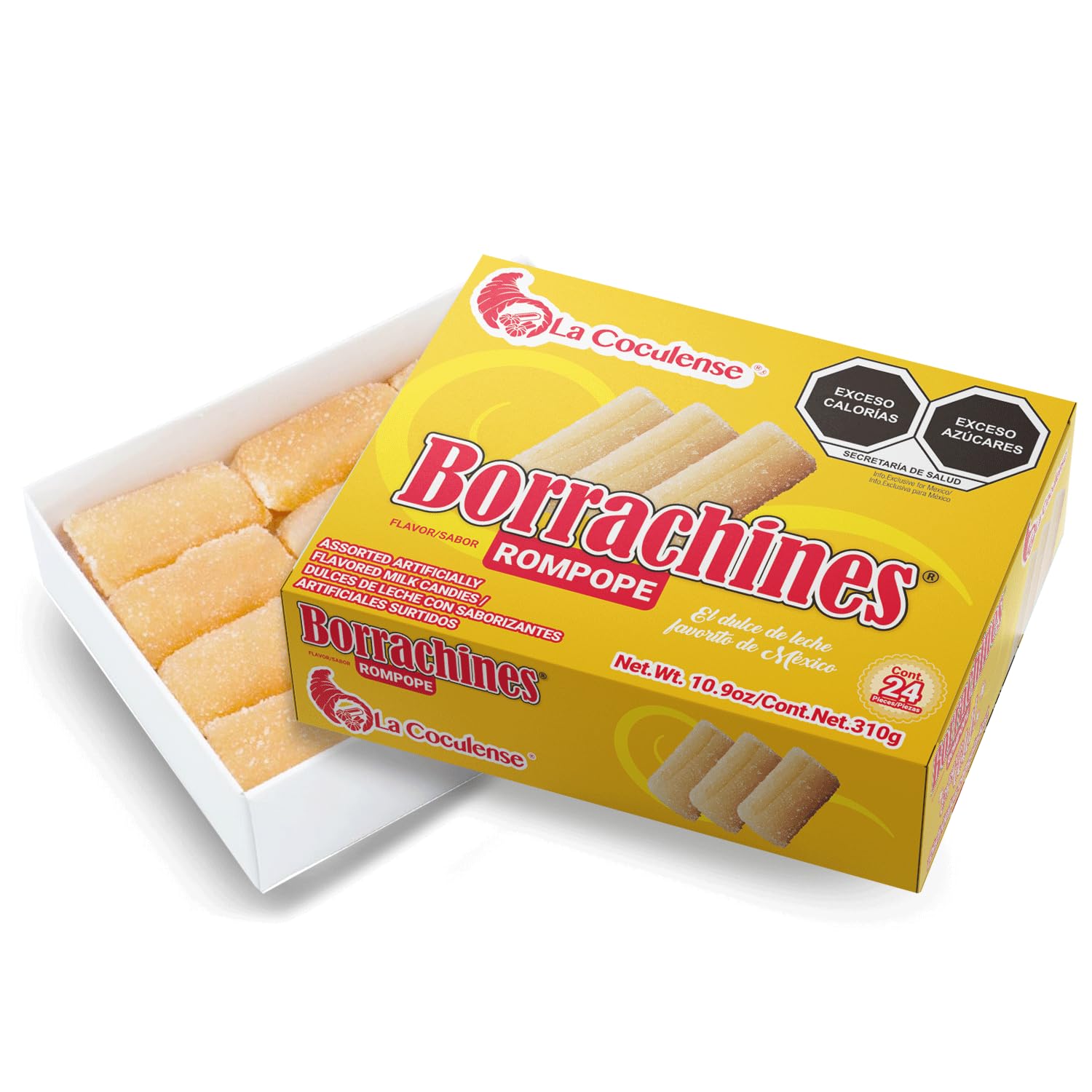 LA COCULENSE front box packaging showing rompope flavor and 24-count benefit