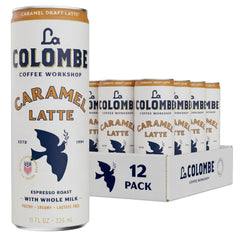 La Colombe front packaging showing caramel draft latte, creamy cafe-style convenience
