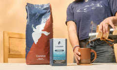 La Colombe Corsica latte with foamed milk showing chocolatey flavor that stands up to milk