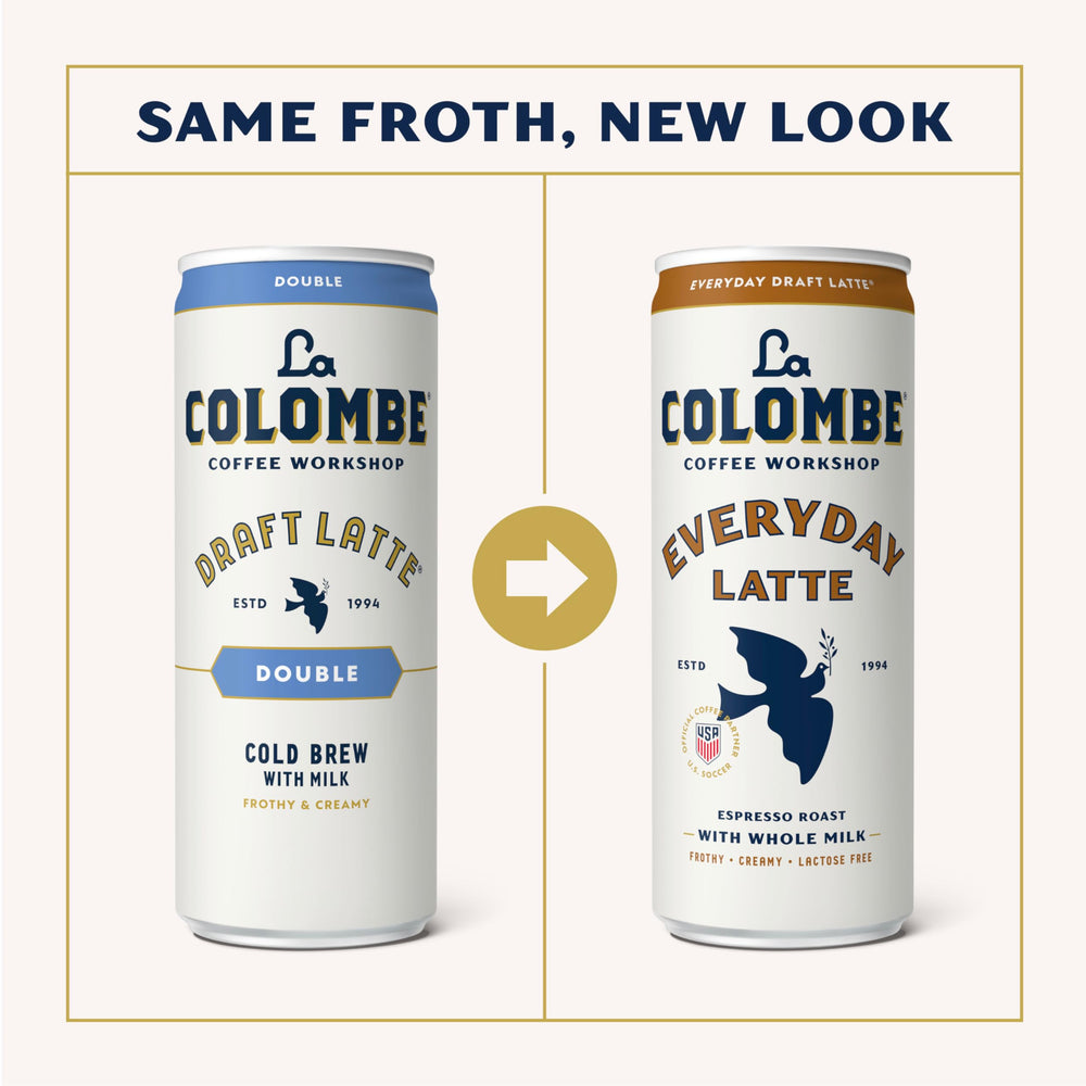 La Colombe can close-up highlighting creamy froth and rich texture