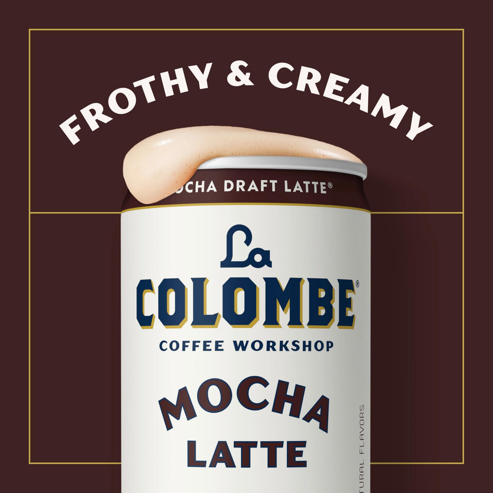 La Colombe poured into a glass with visible froth and enticing aroma