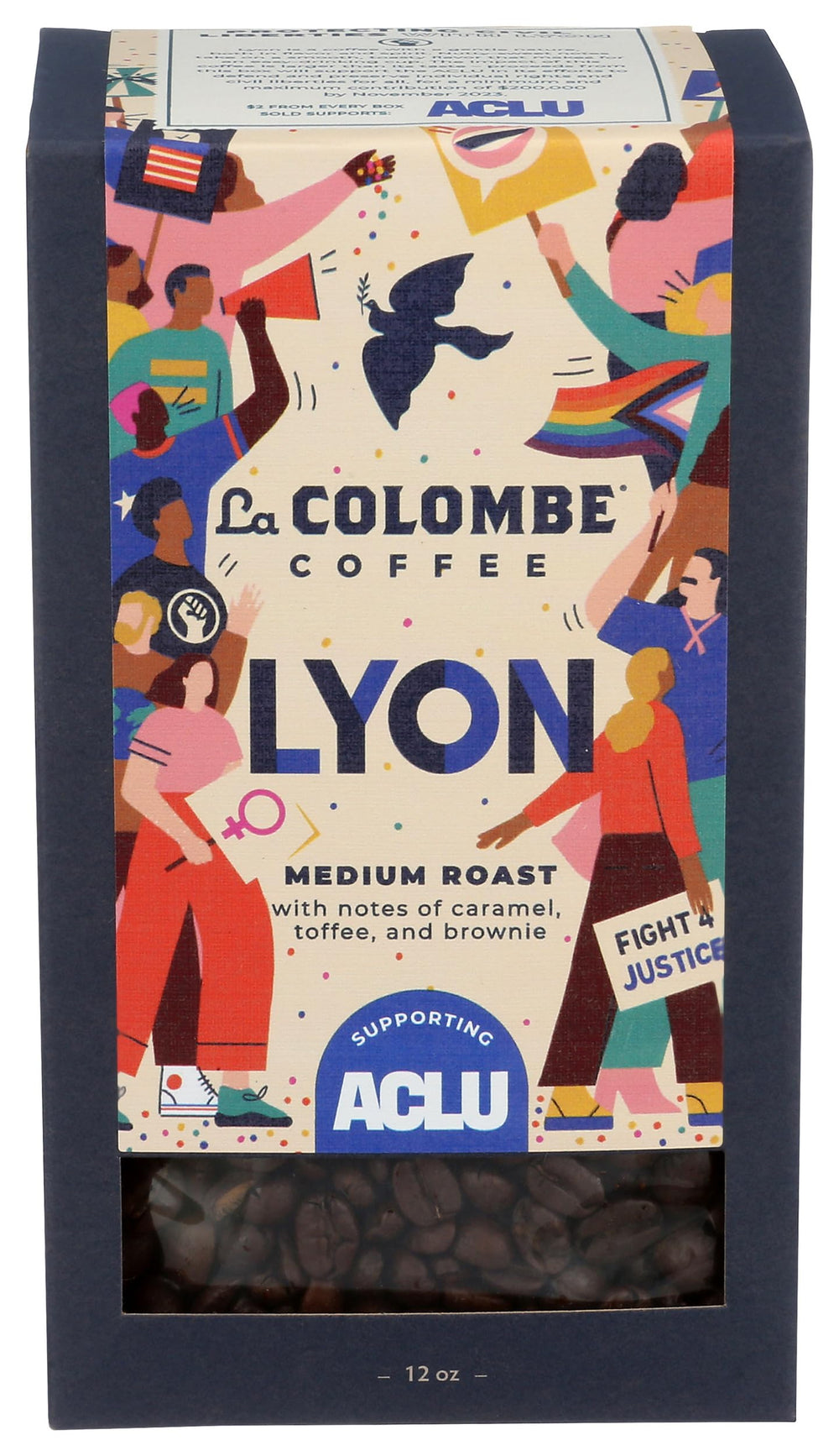 La Colombe lyons front packaging showing 12 oz bag and freshness benefit