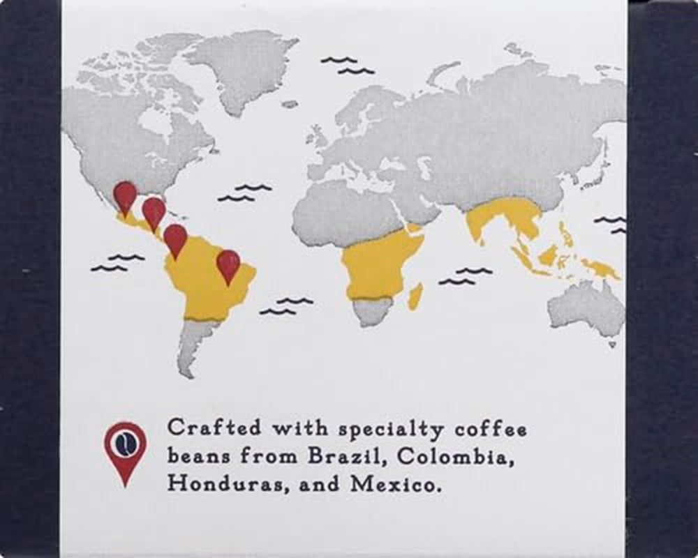 Product label showing origins list and La Colombe sustainability notes for transparency