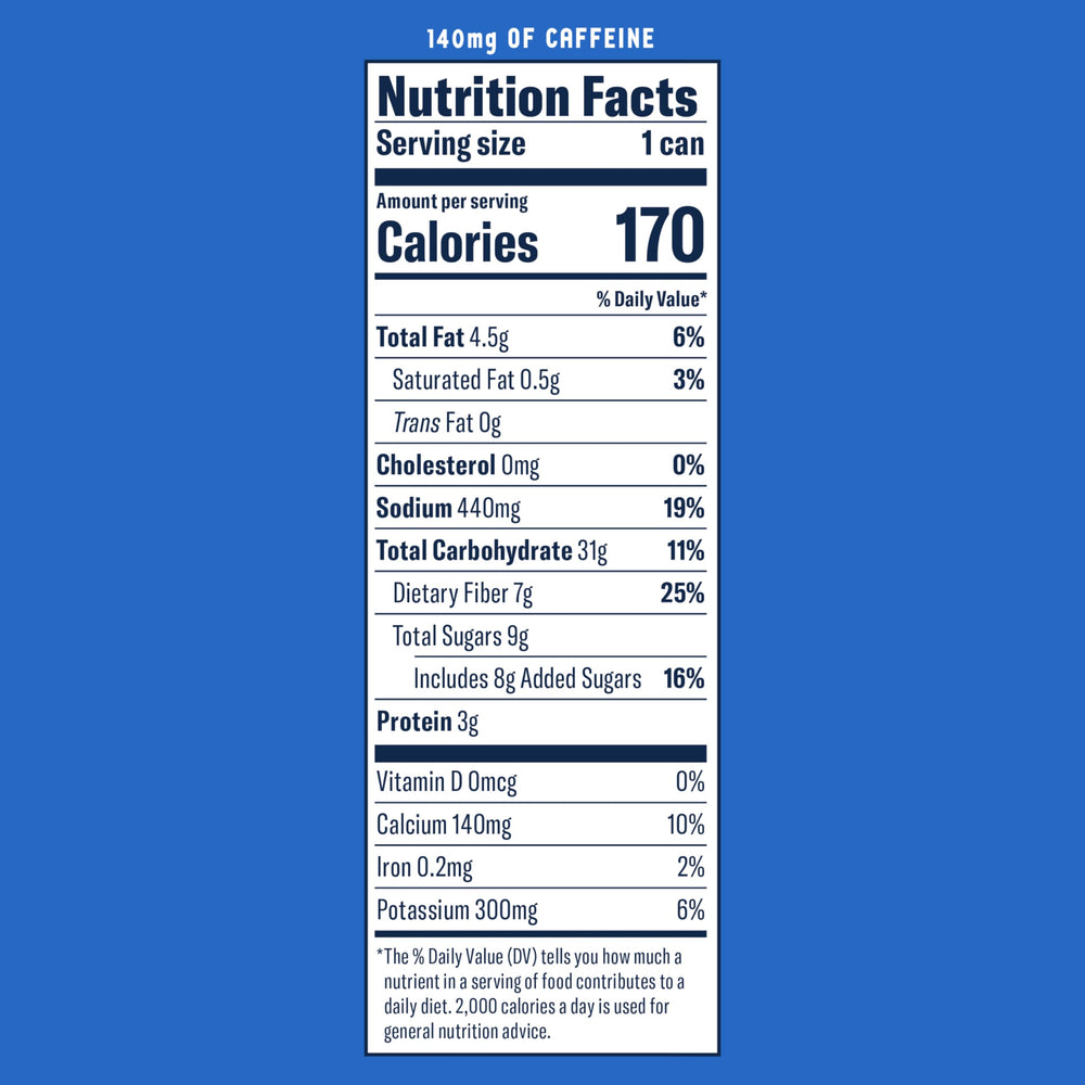 La Colombe nutrition panel closeup detailing calories caffeine and dietary info