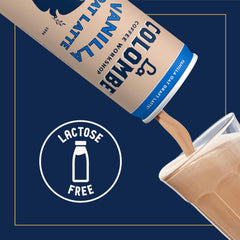 La Colombe pouring oatmilk vanilla latte with frothy foam and creamy benefit