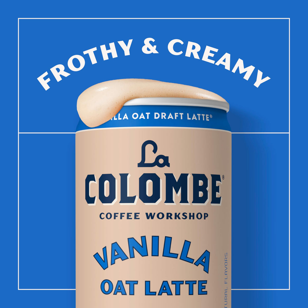 La Colombe can next to hand for scale demonstrating portable 11 fl oz size