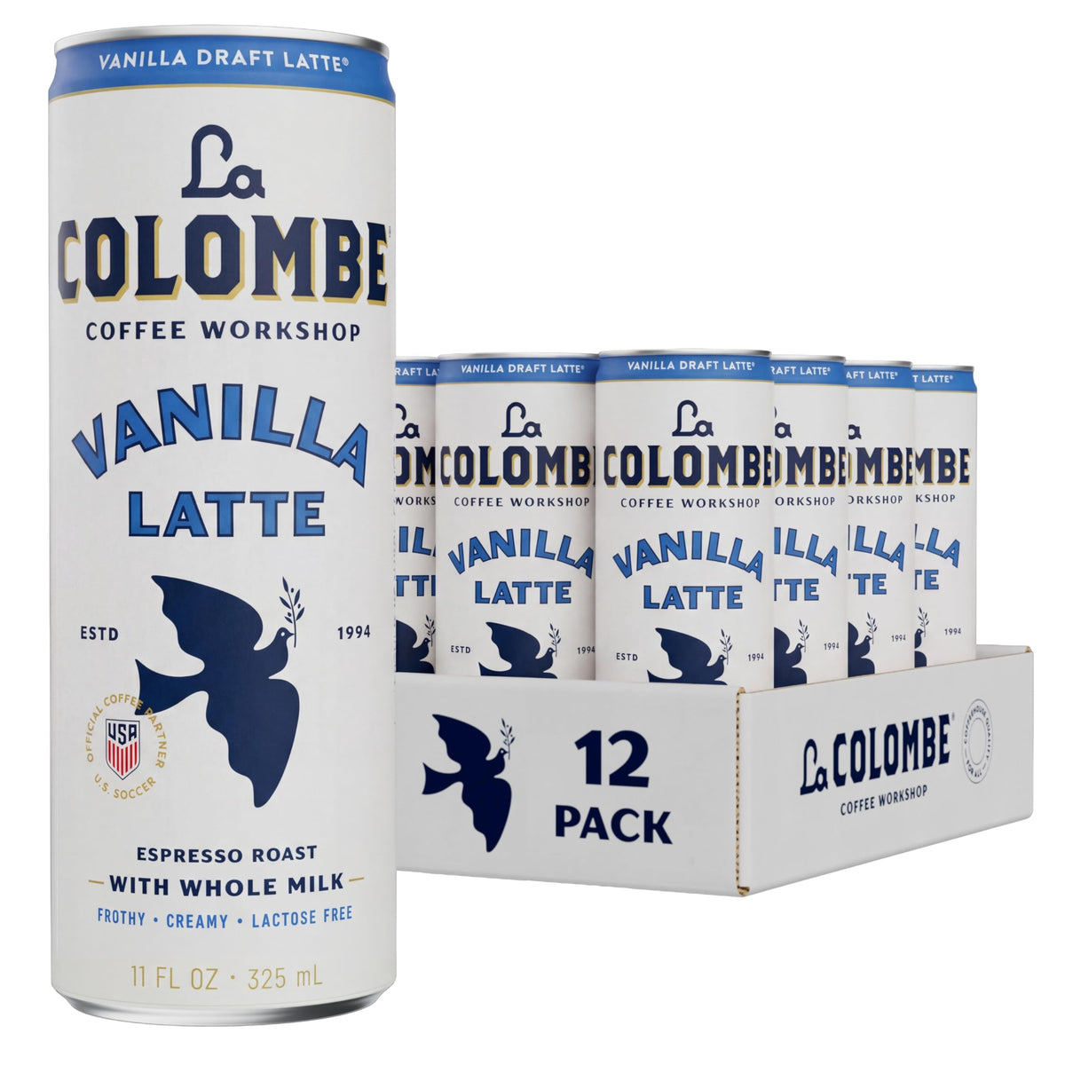 La Colombe front packaging showing can and brand, convenient grab-and-go beverage