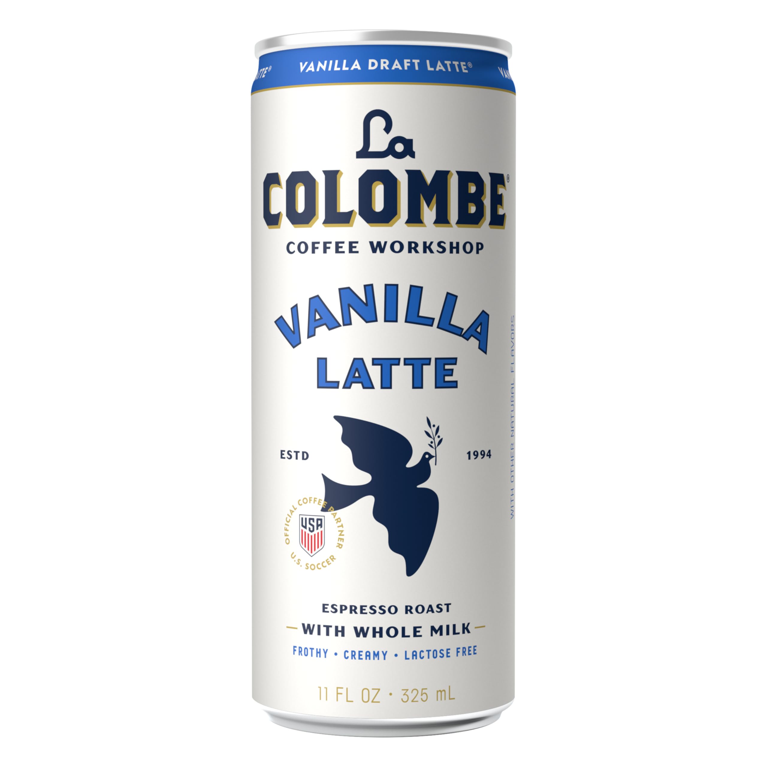 La Colombe can in hand for scale showing portable 11 fl oz size and on-the-go benefit