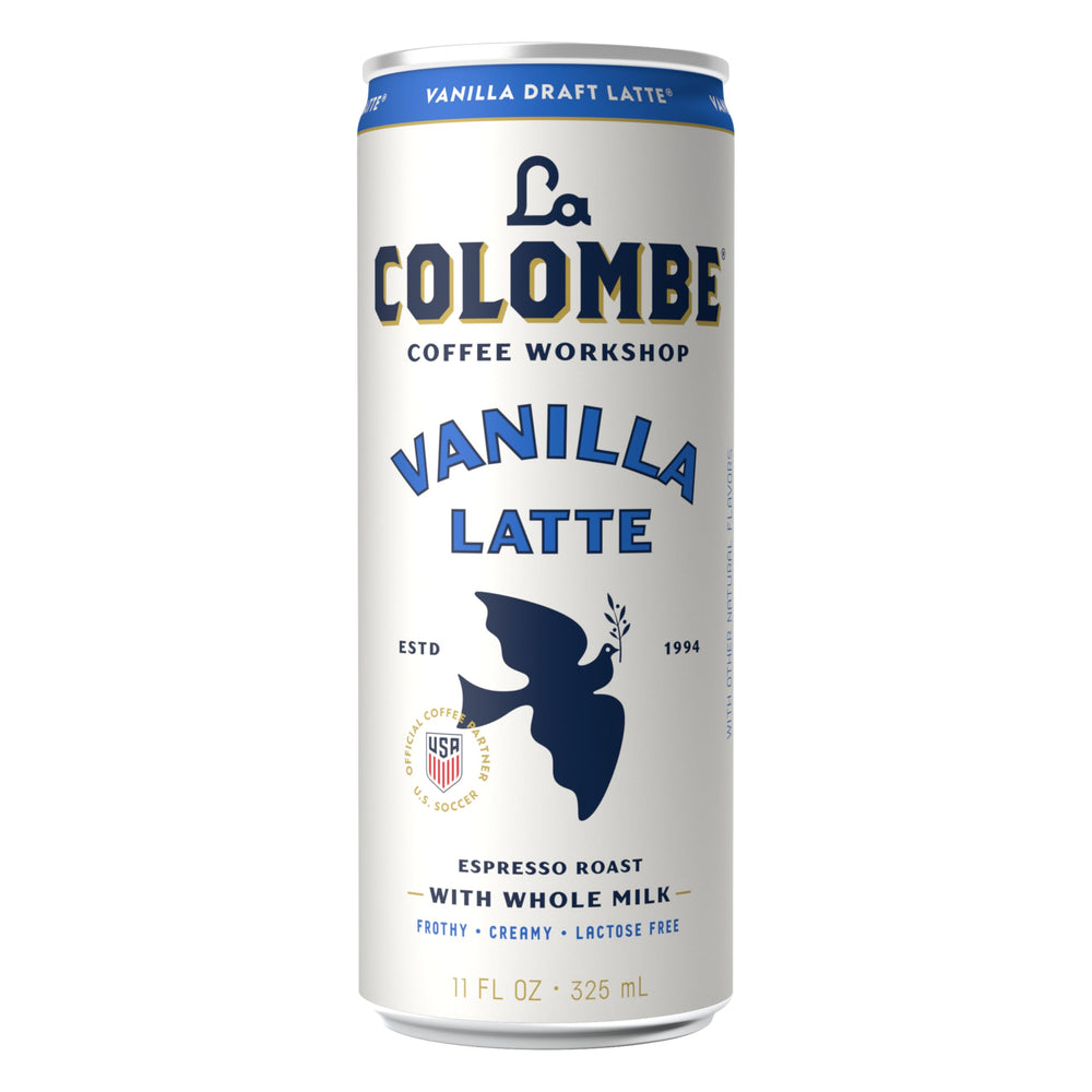 La Colombe can in hand for scale showing portable 11 fl oz size and on-the-go benefit