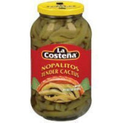 La Costeña front jar view showing sliced nopalitos, ready-to-use convenience