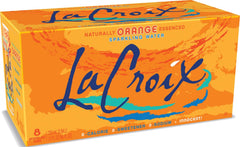 La Croix orange front packaging showing eight cans and refreshing citrus appeal