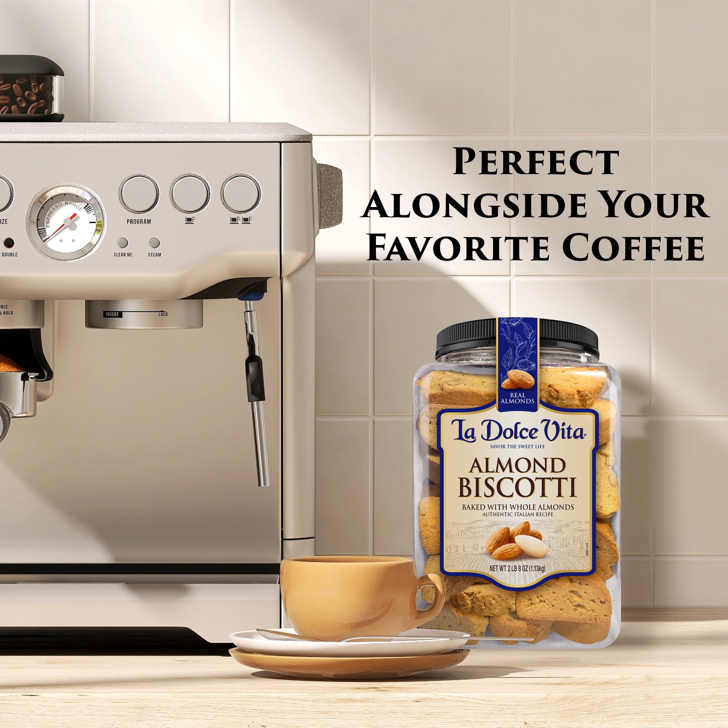 La Dolce Vita biscotti held in hand to show scale and portion convenience benefit