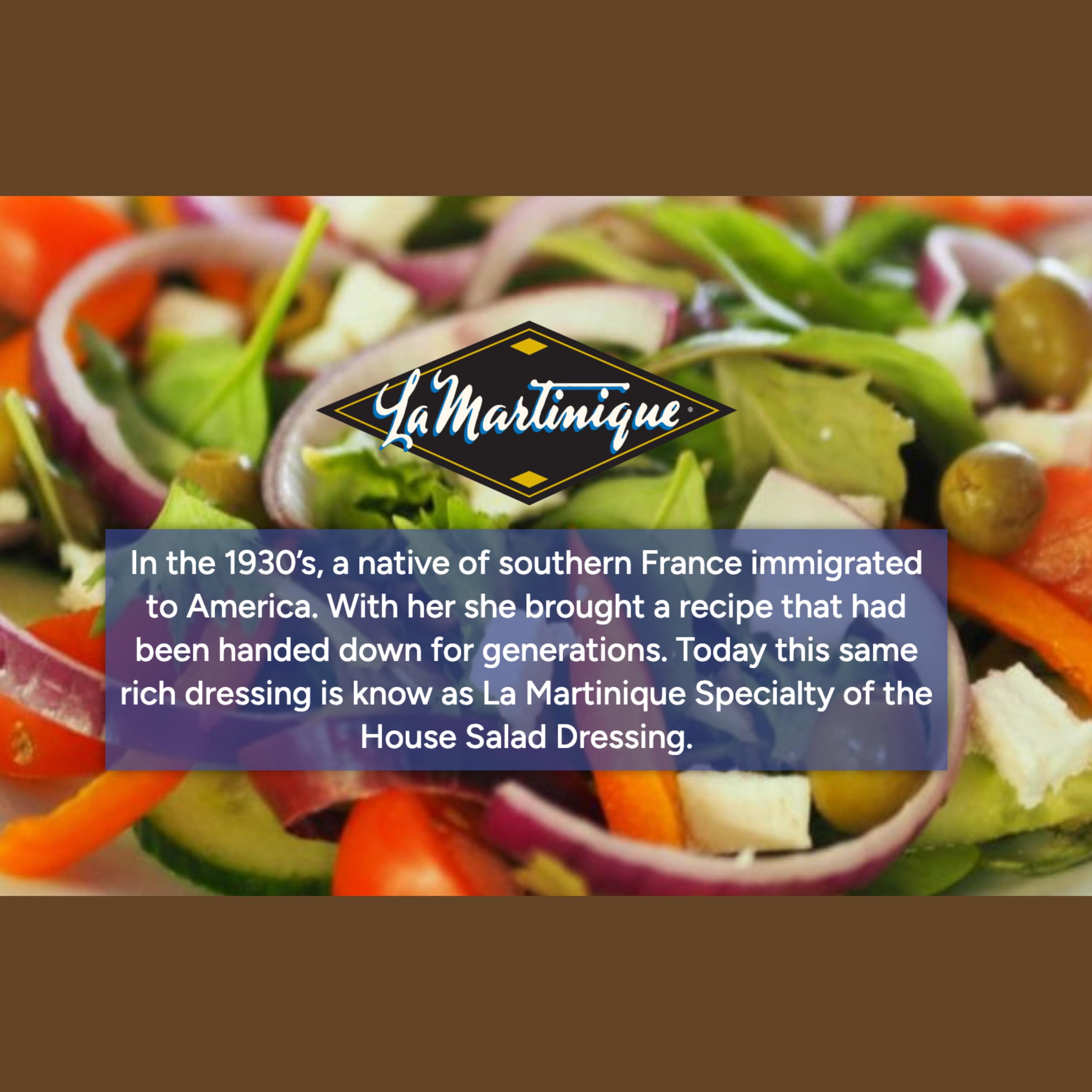 La Martinique bottle on counter beside salad for effortless gourmet serving