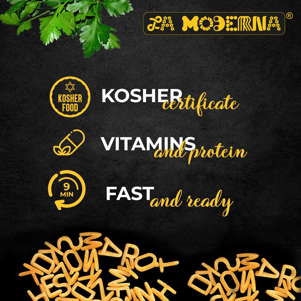 Bowl of cooked La Moderna alphabet pasta in broth showing comforting, quick meal