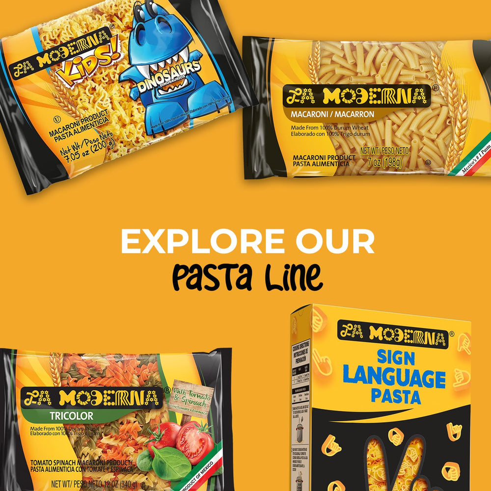 La Moderna pasta in pantry setting demonstrating bulk pack convenience and storage