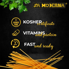 Close-up of uncooked La Moderna spaghetti texture, semolina quality visible
