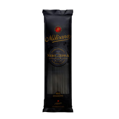 La Molisana front packaging showing black squid ink spaghetti and premium label
