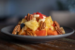 close-up of La Nogalera pecan half texture highlighting freshness and crunchy bite