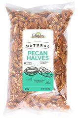La Nogalera front package 2 lb bag showing brand and raw pecan halves for convenience
