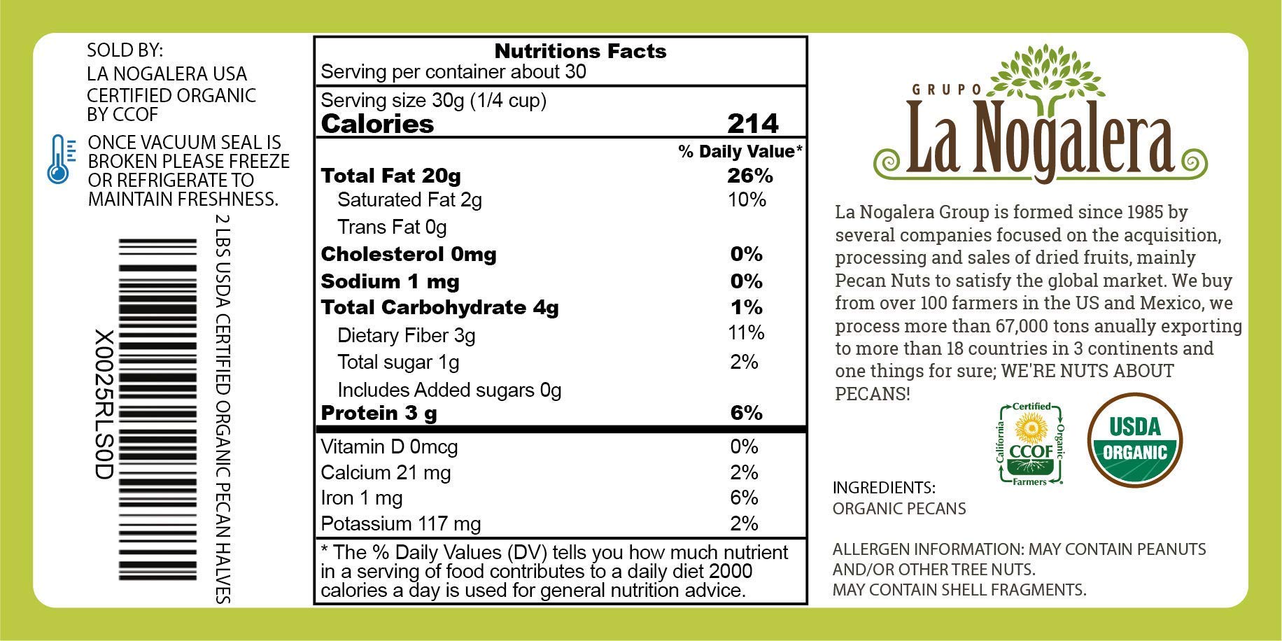 Grupo La Nogalera ingredient and nutrition label detail for transparency benefit