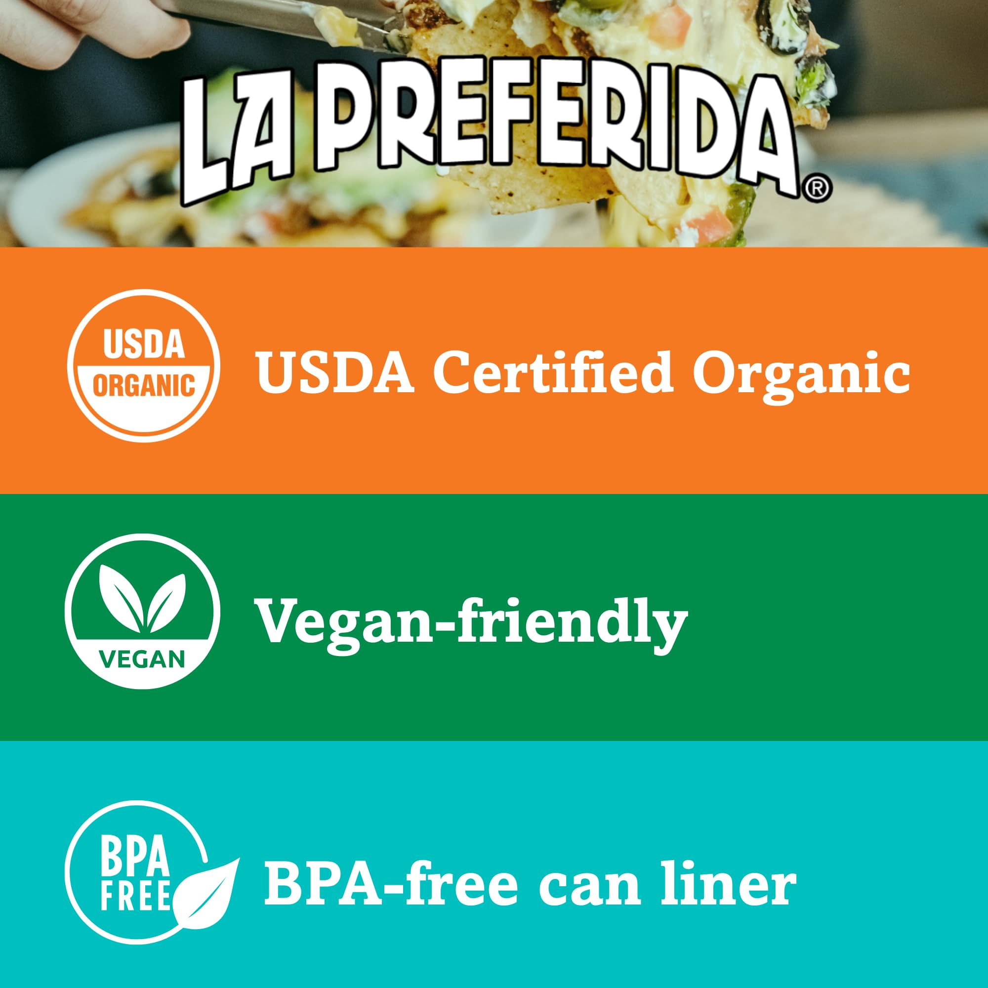 La Preferida beans layered in seven-layer dip for party-ready use