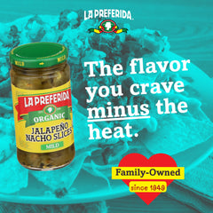 La Preferida slices scattered over nachos adding tangy pepper flavor without spiciness