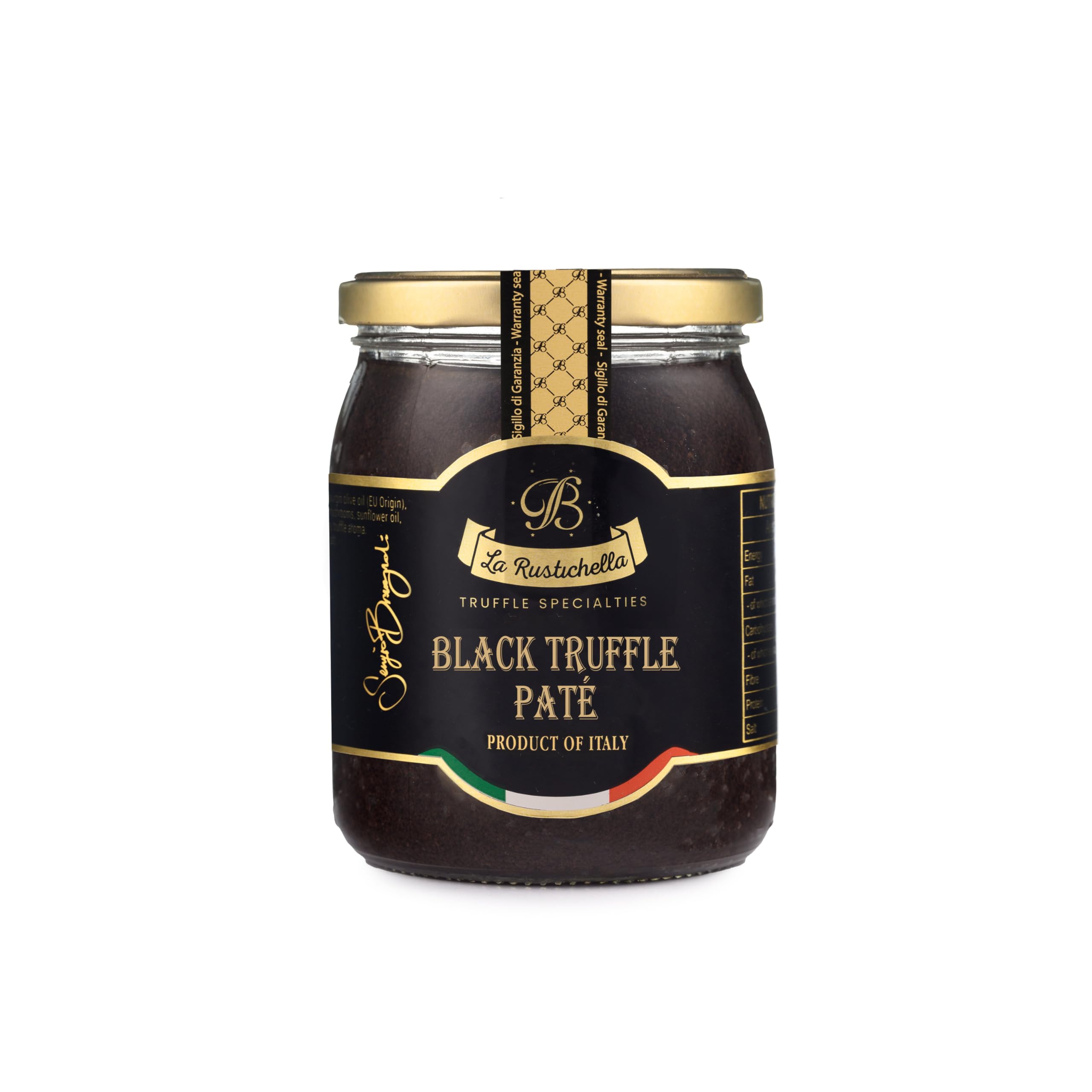 La Rustichella jar front view showing premium truffle spread and Italian origin