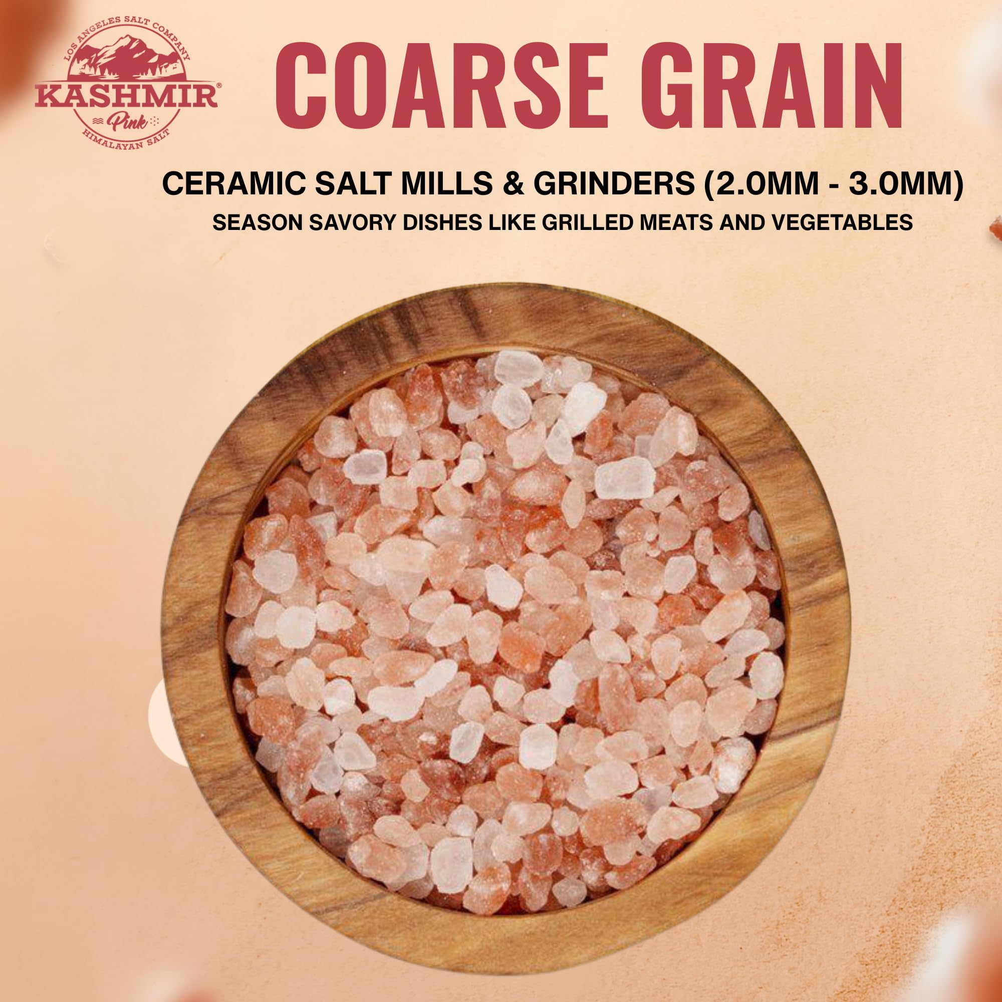 LA SALT CO close-up of pink salt crystals highlighting coarse texture and visual appeal