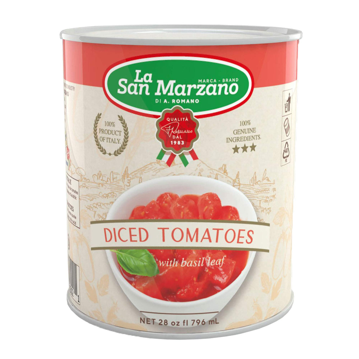 La San Marzano front packaging showing six cans and clear Italian branding for pantry convenience