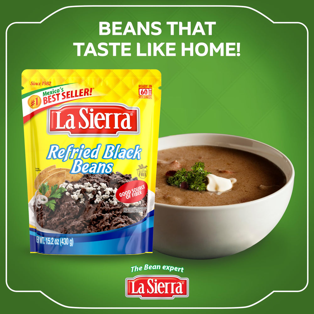 La Sierra refried beans spread on tortilla for quick meal benefit