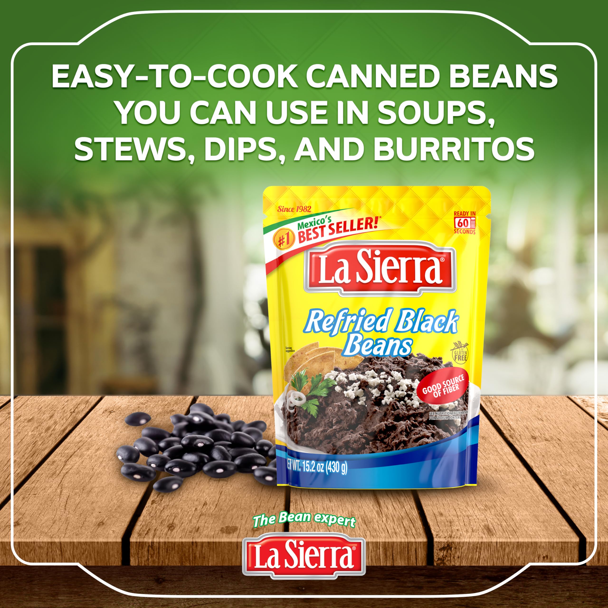 La Sierra beans in skillet simmering to adjust thickness and flavor