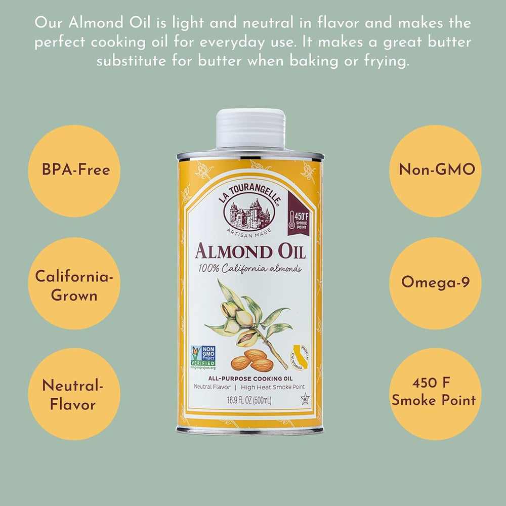 La Tourangelle pouring almond oil close-up highlights smooth texture benefit