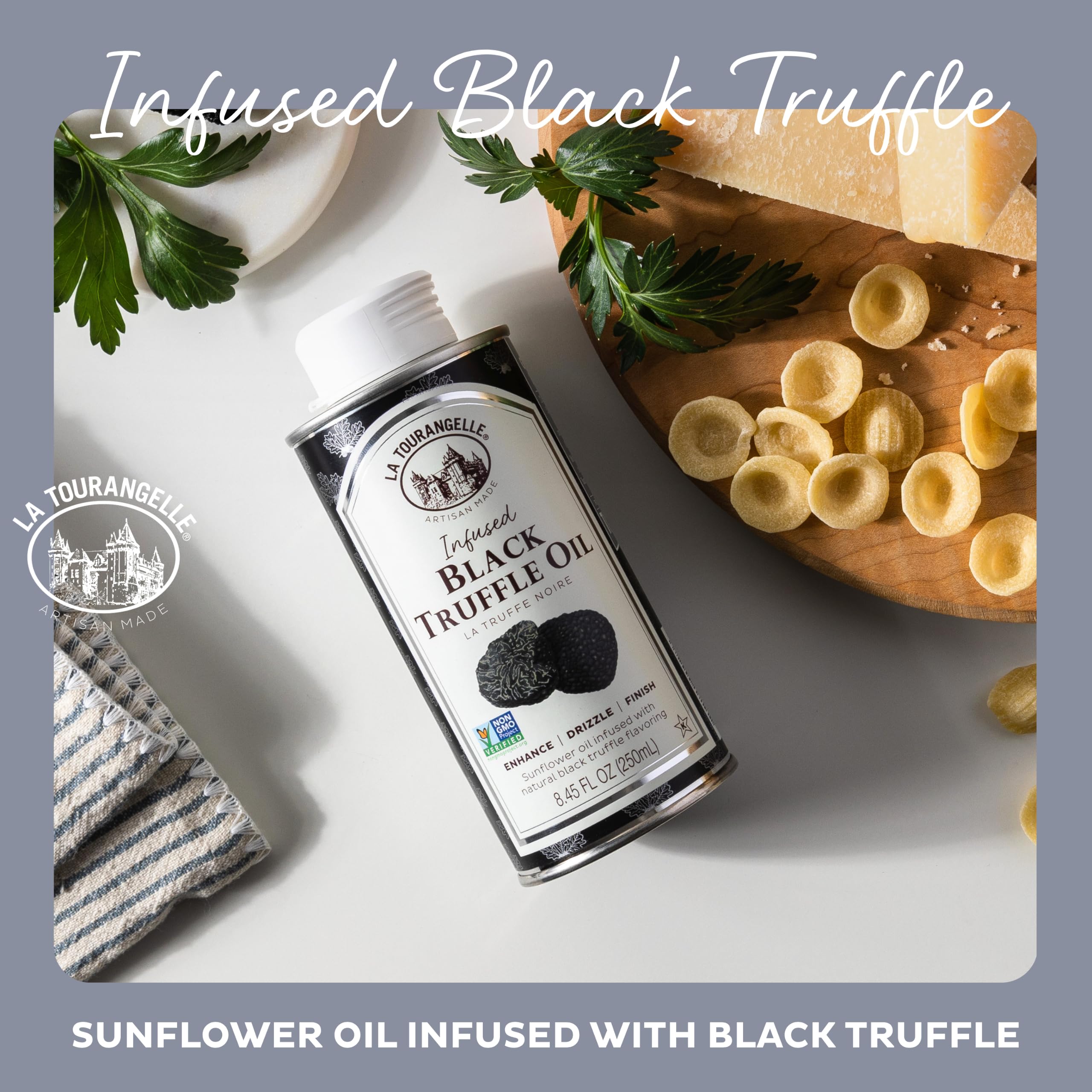 La Tourangelle label close-up highlighting artisan truffle infusion and quality
