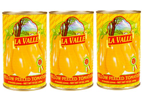 La Valle front can of peeled yellow plum tomatoes showing label and kosher mark for easy cooking