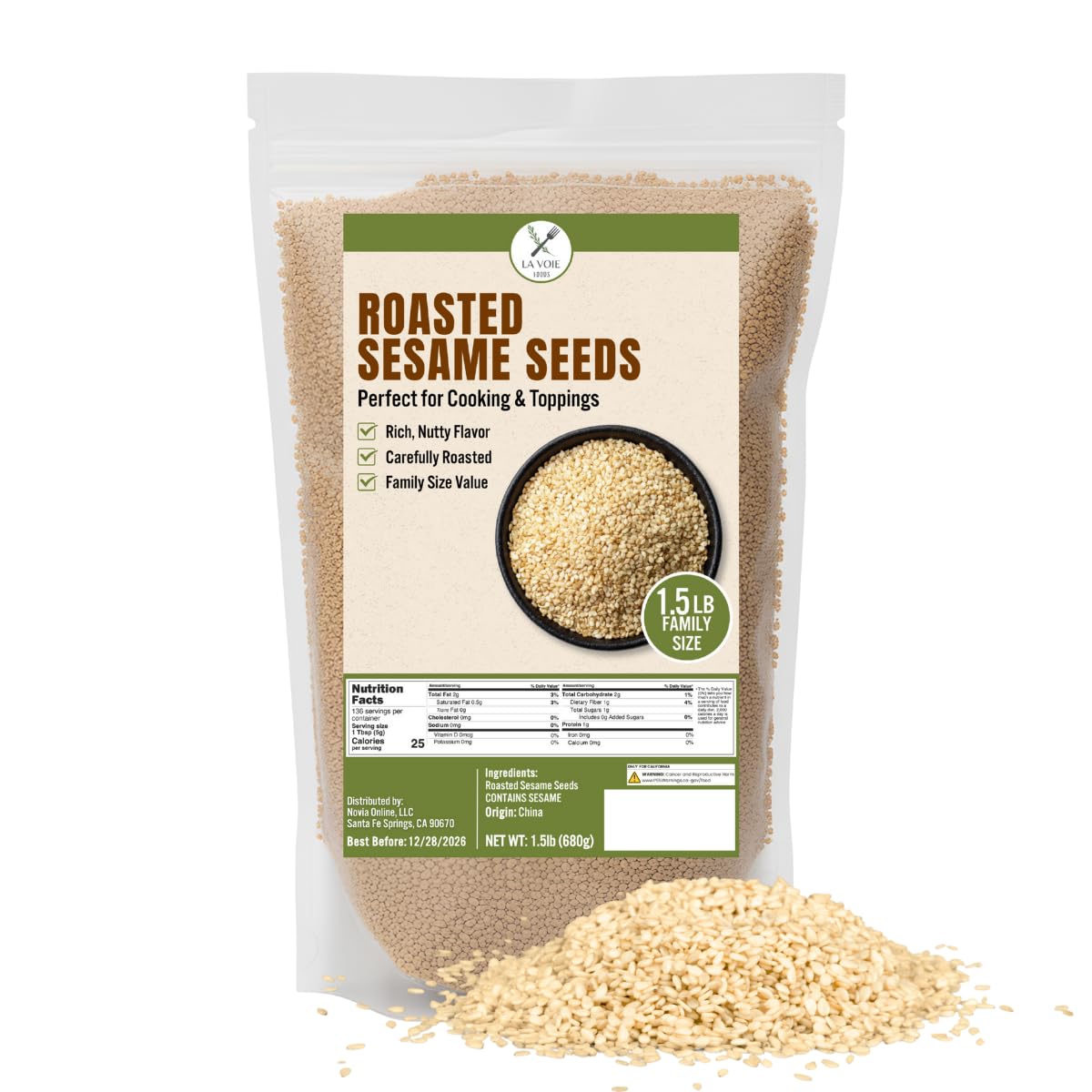 LA VOIE FOODS front packaging showing 24oz resealable pouch and product benefit