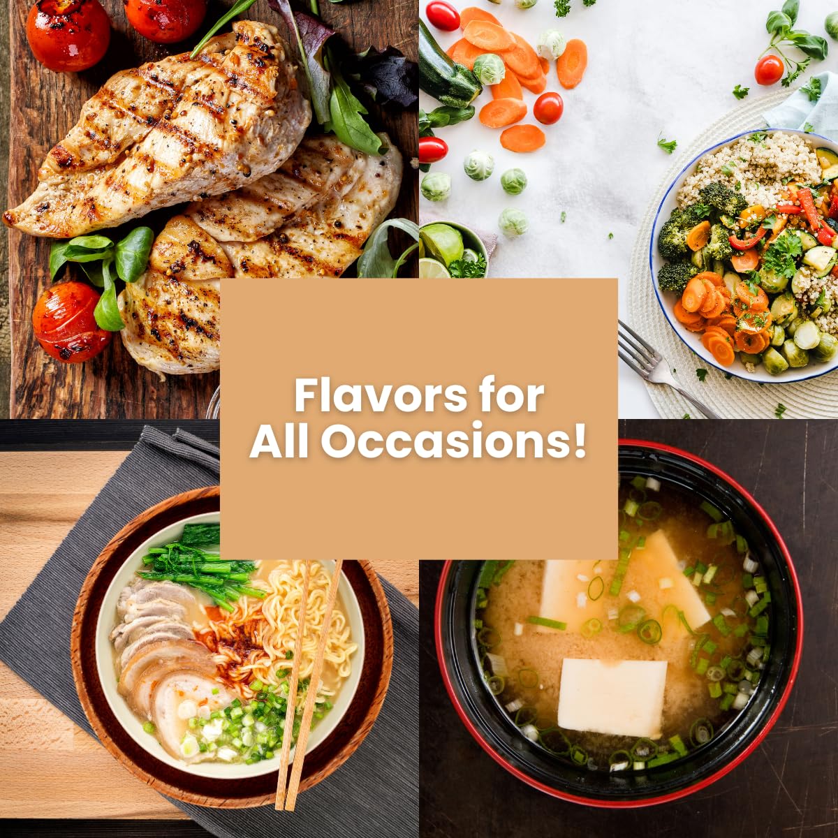 LA VOIE FOODS Miko on a kitchen counter with vegetables, suggests everyday culinary use