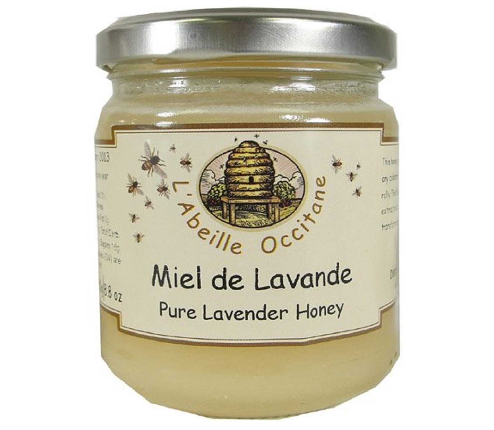 L'Abeille Occitane front jar showing label and amber honey, highlights provenance and quality